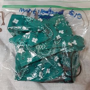 Light Teal floral print Mask and headband set.